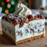 Creamy Christmas Cheesecake Slab with a crunchy biscuit base and spiced cinnamon, nutmeg, and ginger filling.