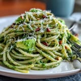 Toss your spaghetti with luscious no-cook avocado pesto for a quick, satisfying meal.