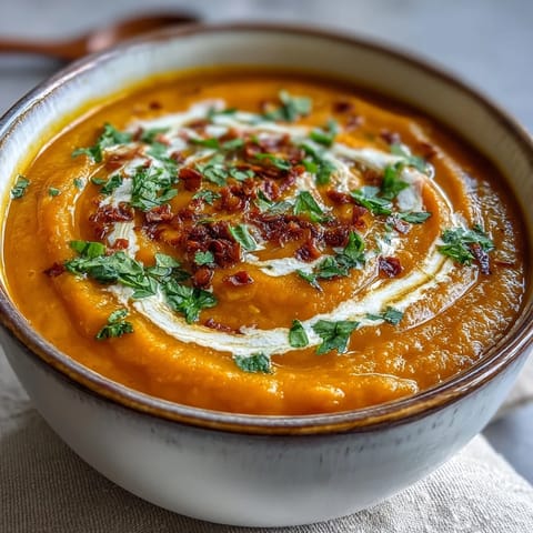 A hearty bowl of Carrot and Lentil Soup, blending sweet carrots and red lentils with warm spices.