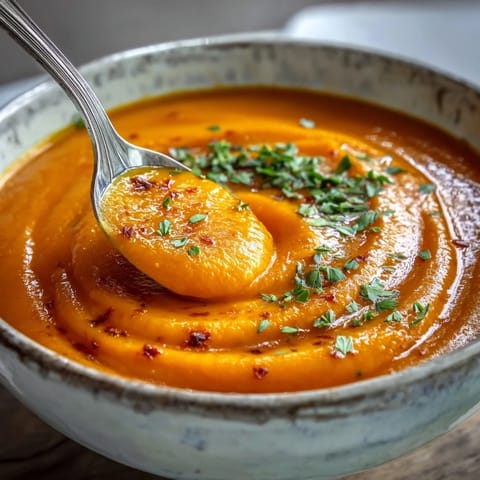 Steaming Carrot Ginger Soup with golden color, garnished with cilantro, paired with crusty bread on the side.