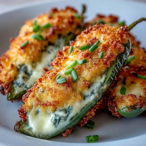 Air Fryer Jalapeño Poppers fresh from the air fryer, golden and crispy with bubbly cheese topping.
