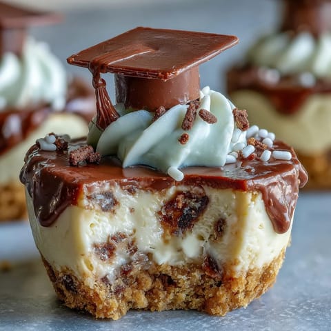 Creamy, bite-sized Easy Graduation Cheesecake Bites topped with festive sprinkles for a sweet celebration.