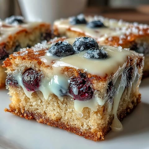 Golden-edged white chocolate lemon blueberry blondies, bursting with sweet berries and tangy citrus.