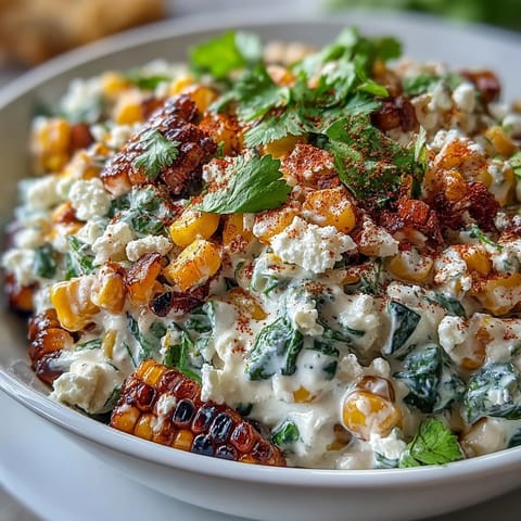 Creamy Mexican Street Corn Salad, zesty with lime and cilantro, ready to serve.