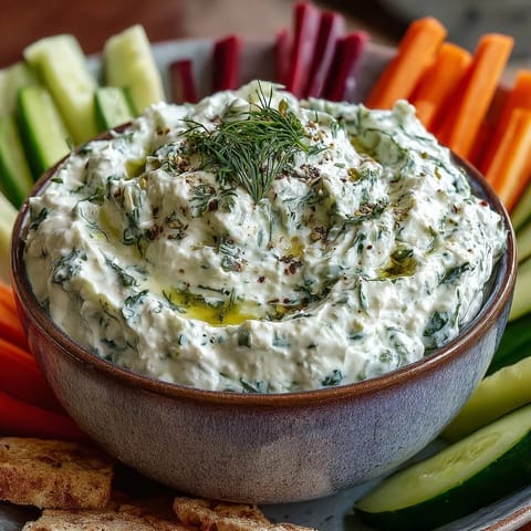 Creamy Skyr Tzatziki Dip, a refreshing blend with cucumber and dill.