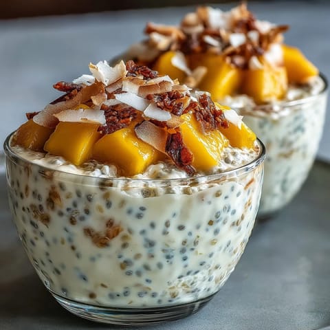 Creamy Skyr Protein Chia Pudding with Mango photographed beautifully in serving glasses.
