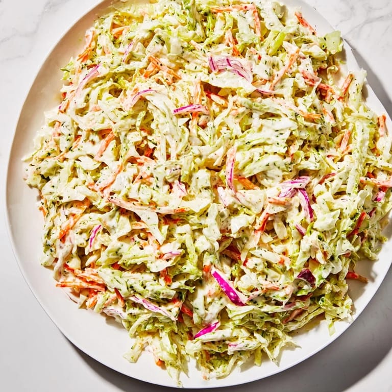Fresh, crisp coleslaw tossed in tangy dressing, perfect as a refreshing side dish today.