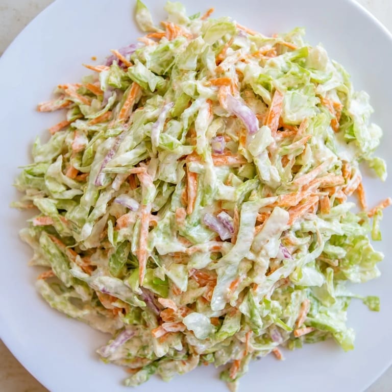 Close-up of homemade coleslaw with visible carrots; a simple, delicious American recipe.