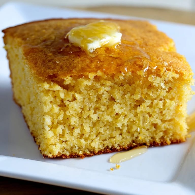 Homemade cornbread with a slightly sweet flavor, beautifully baked and waiting for honey butter.