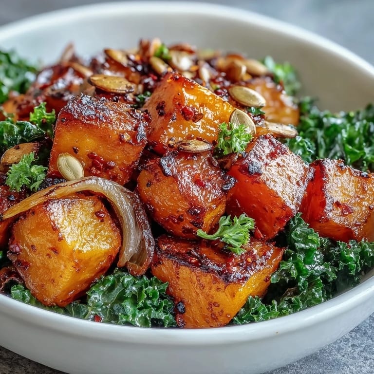 Roasted Sweet and Spicy Red Kuri Squash Bowl topped with lime wedges and pepitas.