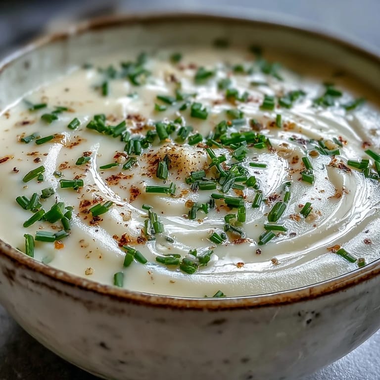 Cream of Potato Soup simmering in a pot, featuring onions, celery, and carrots in a velvety base.