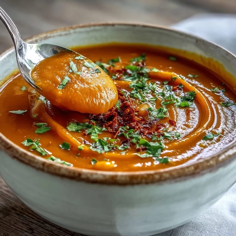 Vibrant orange Carrot Ginger Soup, velvety texture in a white bowl, ready to serve for a comforting lunch.