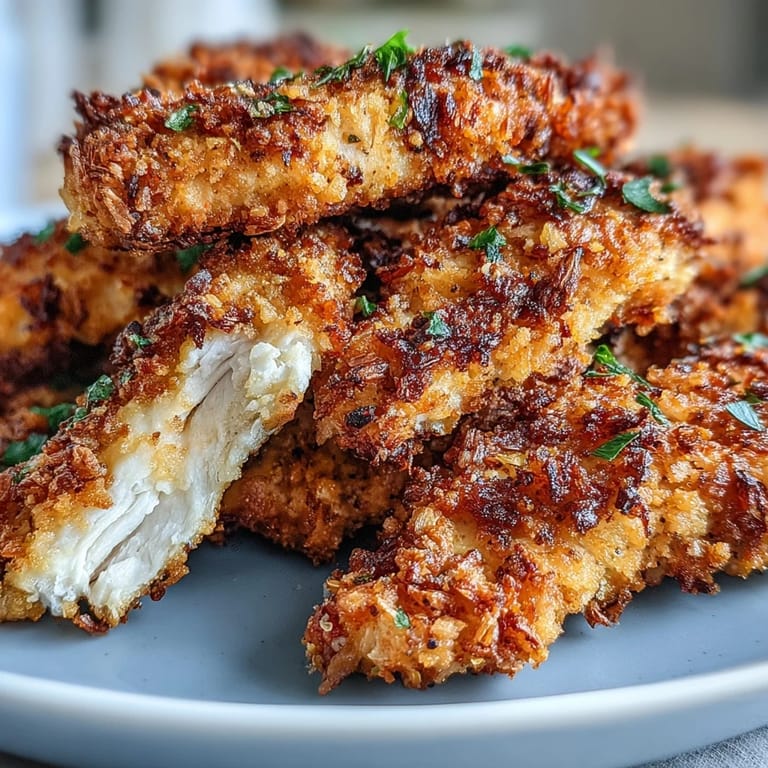 Family-friendly Air Fryer Chicken Strips with a golden Parmesan crumb and a spritz of lemon