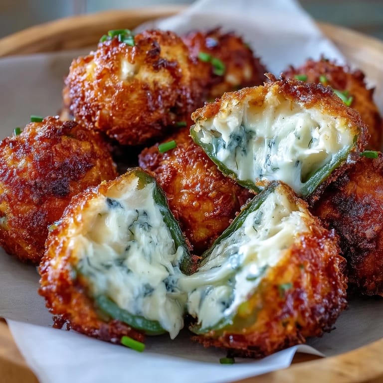 A close-up view shows a Cajun Crab Poppers half filled with creamy lump crabmeat, the jalapeño baked to a tender green and slightly charred.