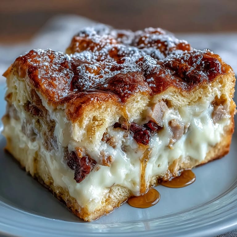 Fresh berries garnish a serving of Monte Cristo Breakfast Casserole for a sweet and savory brunch.