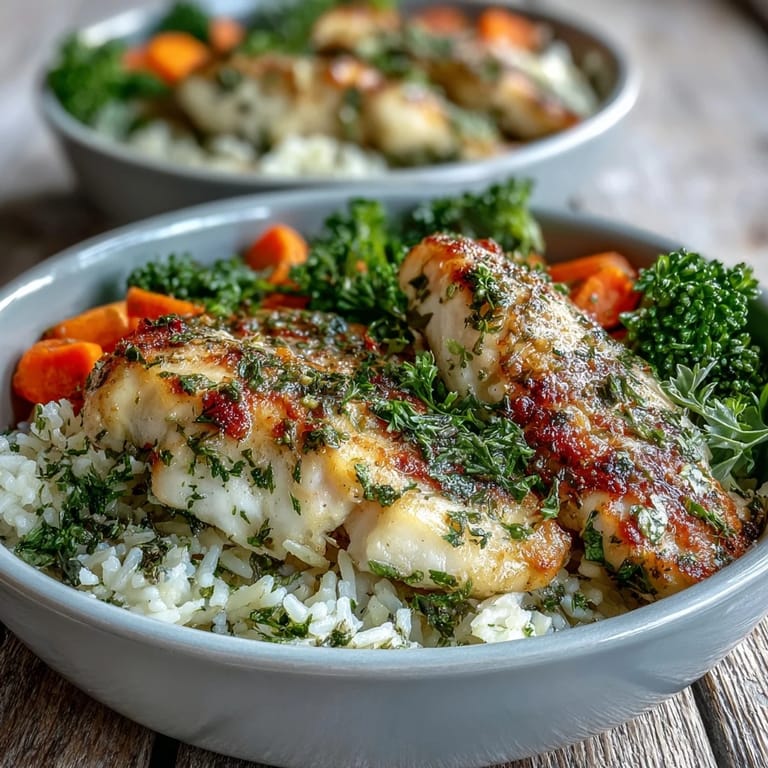 Steamed broccoli and carrots add crisp-tender texture to this wholesome baked tilapia bowl meal.