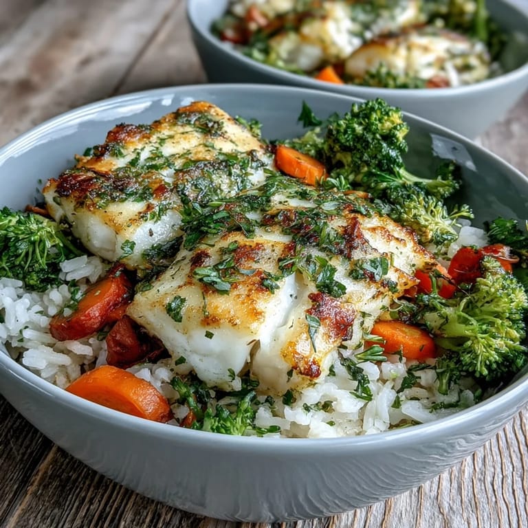 Serve this gluten-free tilapia bowl garnished with lemon wedges for a bright, weeknight dinner.