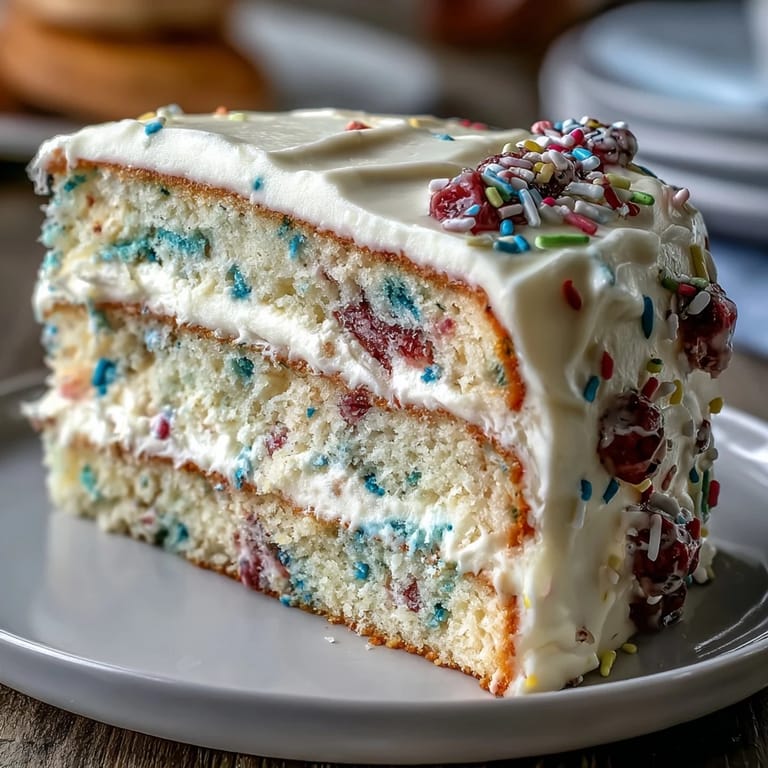 Whimsical Funfetti Cake with Pastel Buttercream: light vanilla cake with rainbow sprinkles, topped with cheerful marbled pastel frosting.