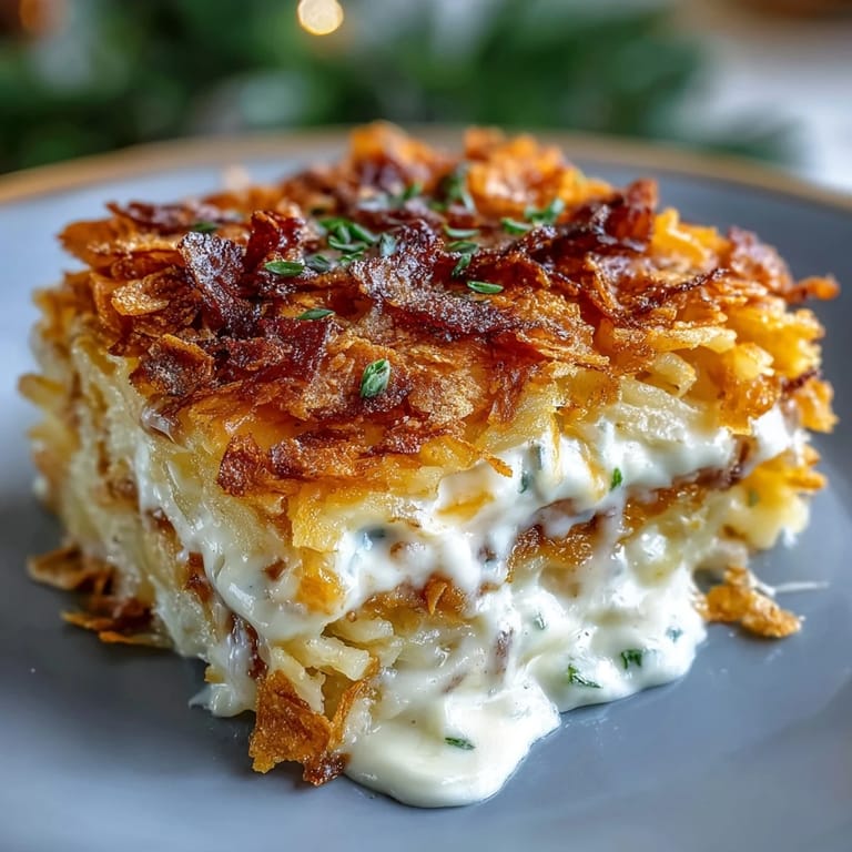 Creamy, comforting cheesy hash brown casserole with tender potatoes and savory onion aroma.  