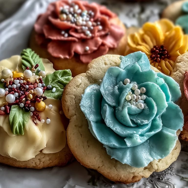 Colorful royal icing decorates buttery flower-shaped shortbread cookies, offering a sweet, crisp treat for seasonal parties or gifting.