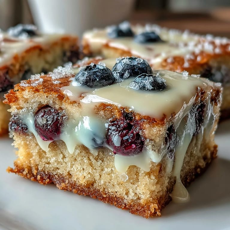 Golden-edged white chocolate lemon blueberry blondies, bursting with sweet berries and tangy citrus.