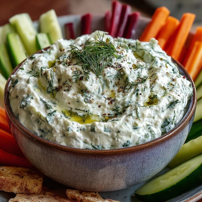 Creamy Skyr Tzatziki Dip, a refreshing blend with cucumber and dill.