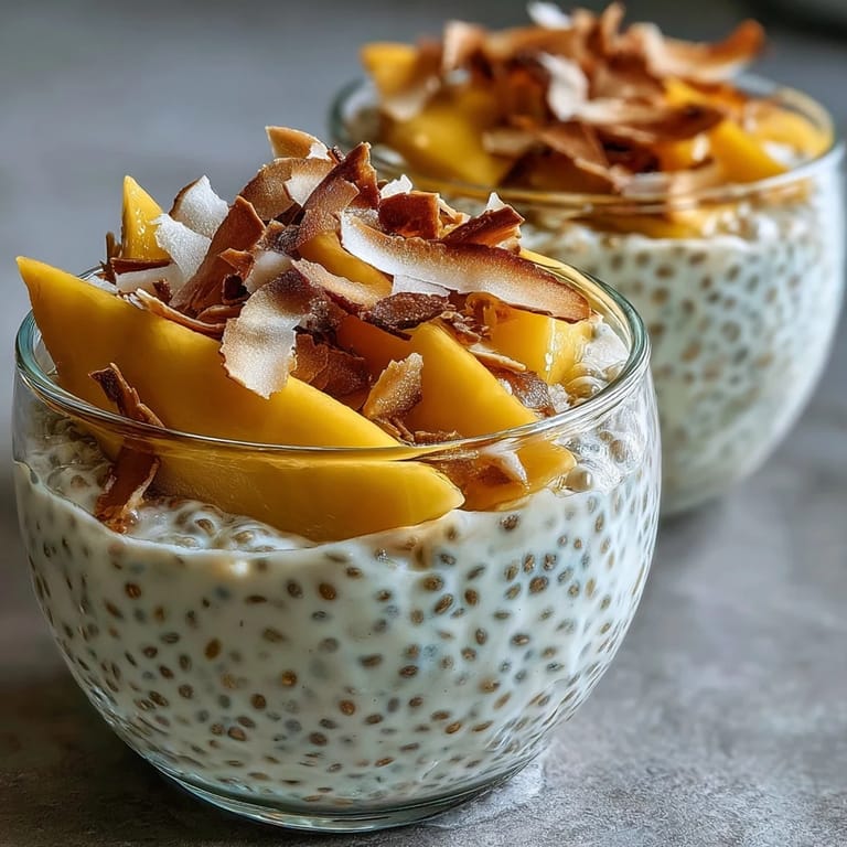 Plated Skyr Protein Chia Pudding with vibrant mango swirls and fresh fruit topping.