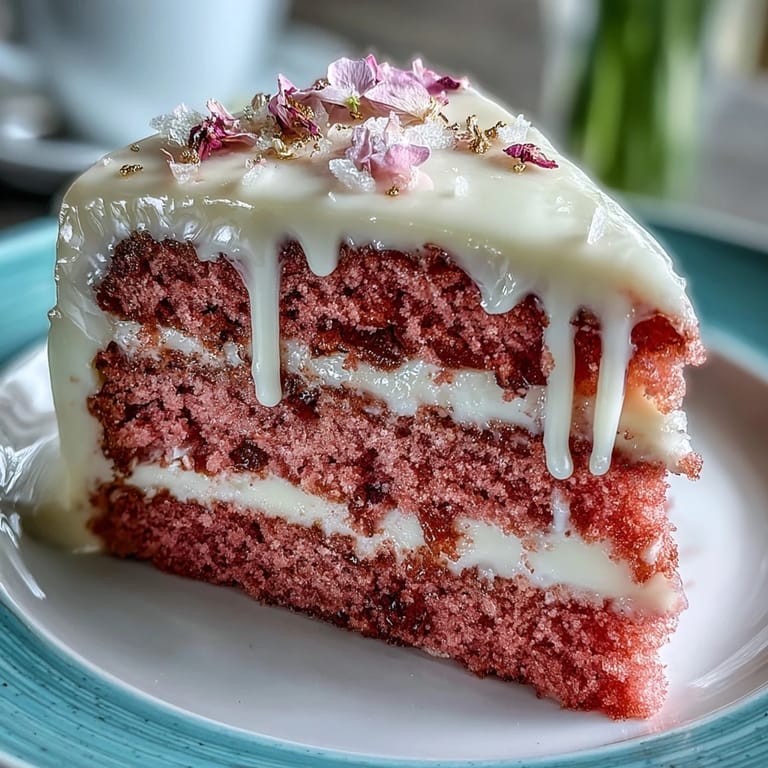 Luscious Bridal Shower Rosé Velvet Cake elegantly adorned with shimmering gold.
